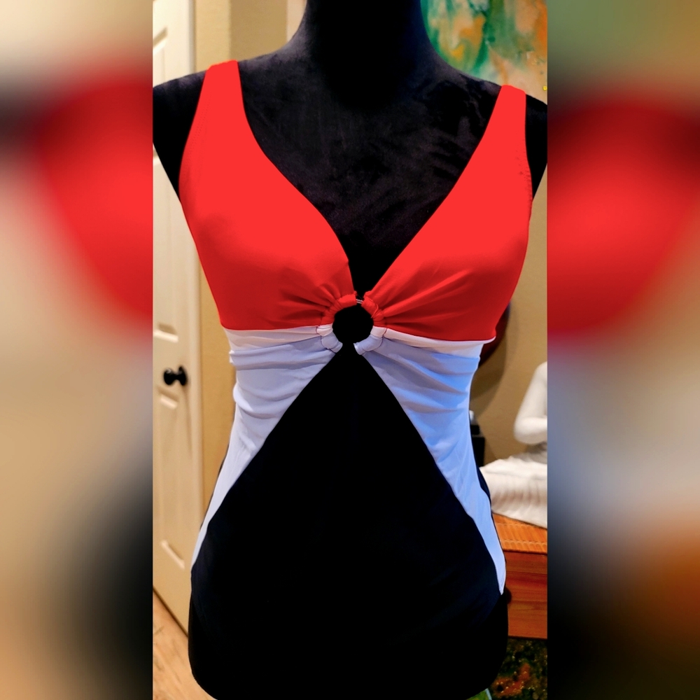 Tommy Hilfiger Red and Black Cut Out One Piece Swim
